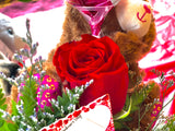 Deluxe bud vase with (rose,stuffed animal and ballon)
